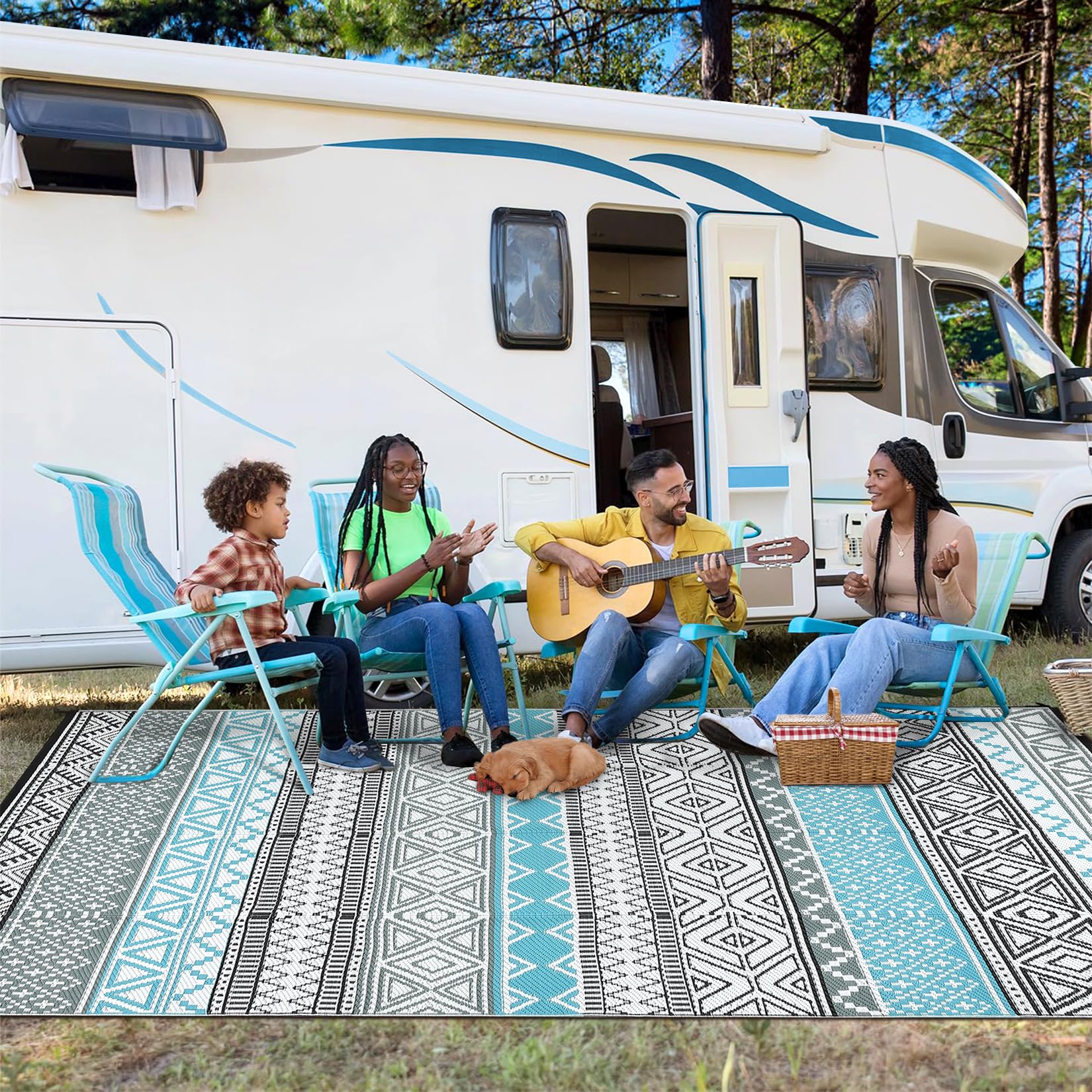 Tappeto da esterno impermeabile 150 x 240 cm reversibile in paglia di plastica per patio campeggio tappeto moquette geometrico per interni ed esterni camper tappeto moquette per cortile, terrazza