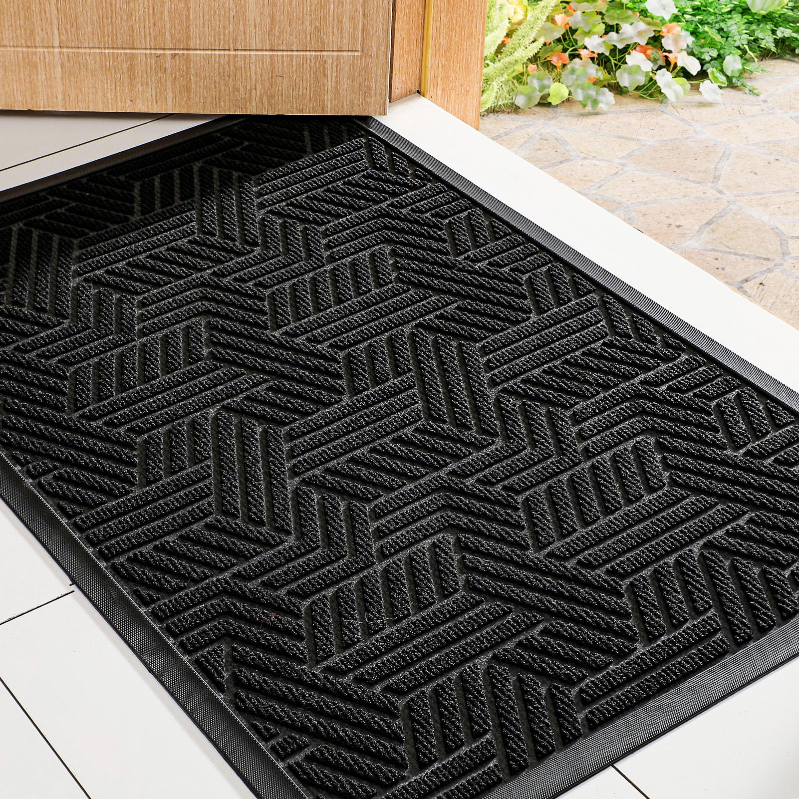 MibaoDoor Mat Outside Entrance, Extra Durable Welcome mat Outdoor, Waterproof All-Season, All-Weather Doormat for Front Door Entryway Outside Patio Porch, 47" x 32", Black
