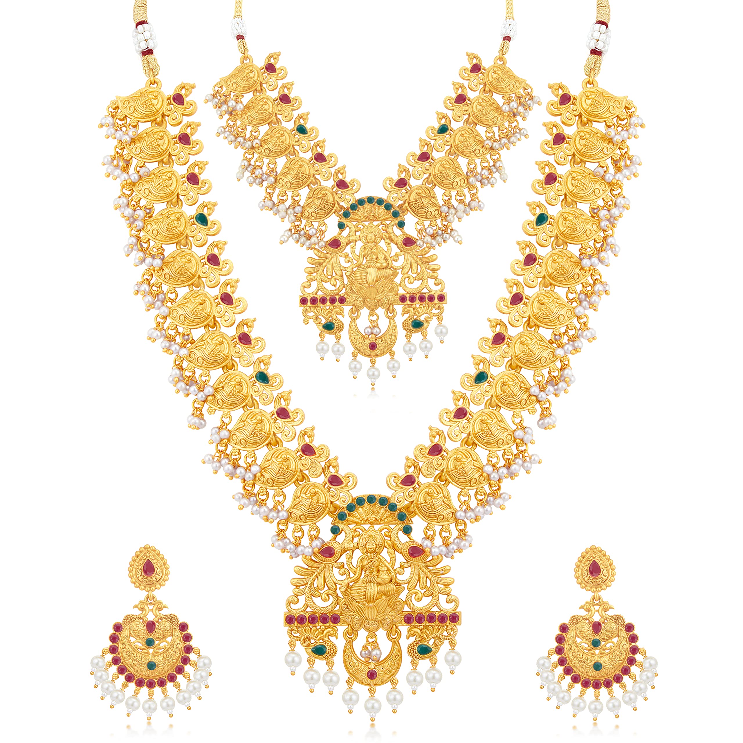 Sukkhi Incredible Pearl Gold Plated Goddess Long Haram Temple Necklace Set for Women - NS100624SK (B0B9YMLSZF) Amazon Price History, Amazon Price Tracker