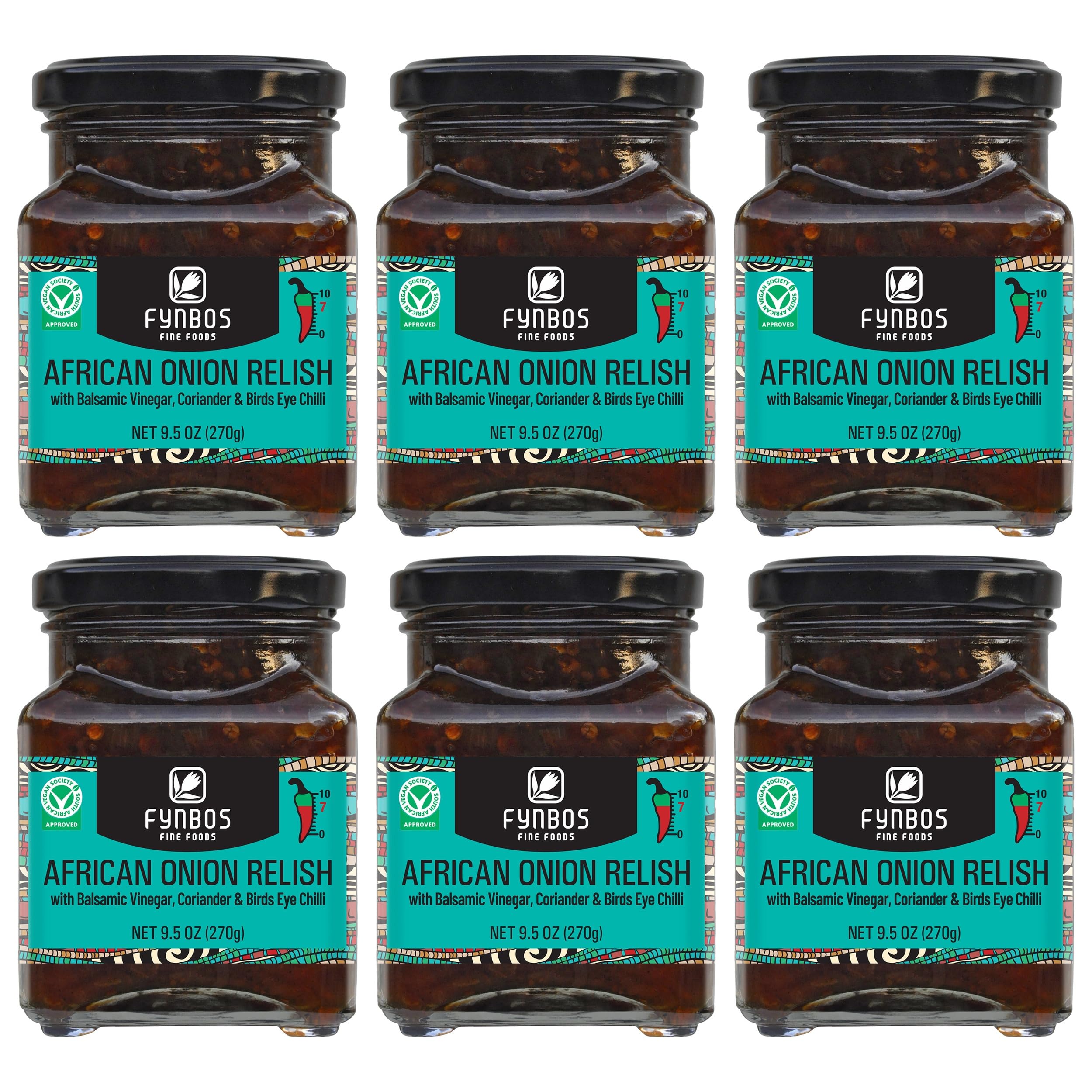 Fynbos Fine Foods Afrikanisches Zwiebelrelish mit Balsamico Essig, Koriander und Bird’s Eye Chili Südafrika inkl. FeinWert E-Book (6 x 270 g)