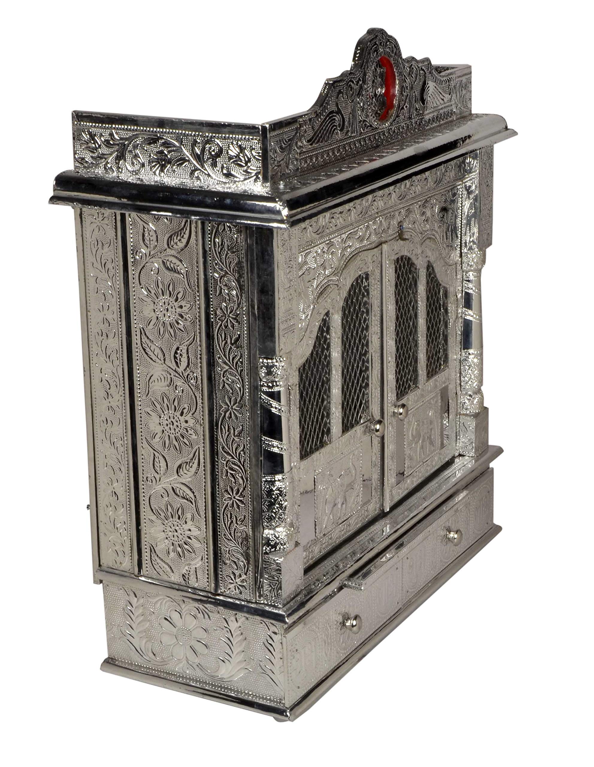 Buy Puja Mandir Wooden Pooja Temple 22" Pure Silver Color Mandir with