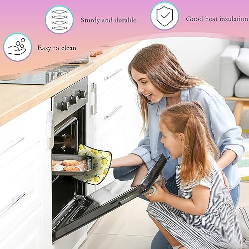 Miniatura 5 de Guantes de horno amarillos limón y soportes para ollas de cocina, juego de 2 piezas, almohadilla resistente al calor para hornear, barbacoa,