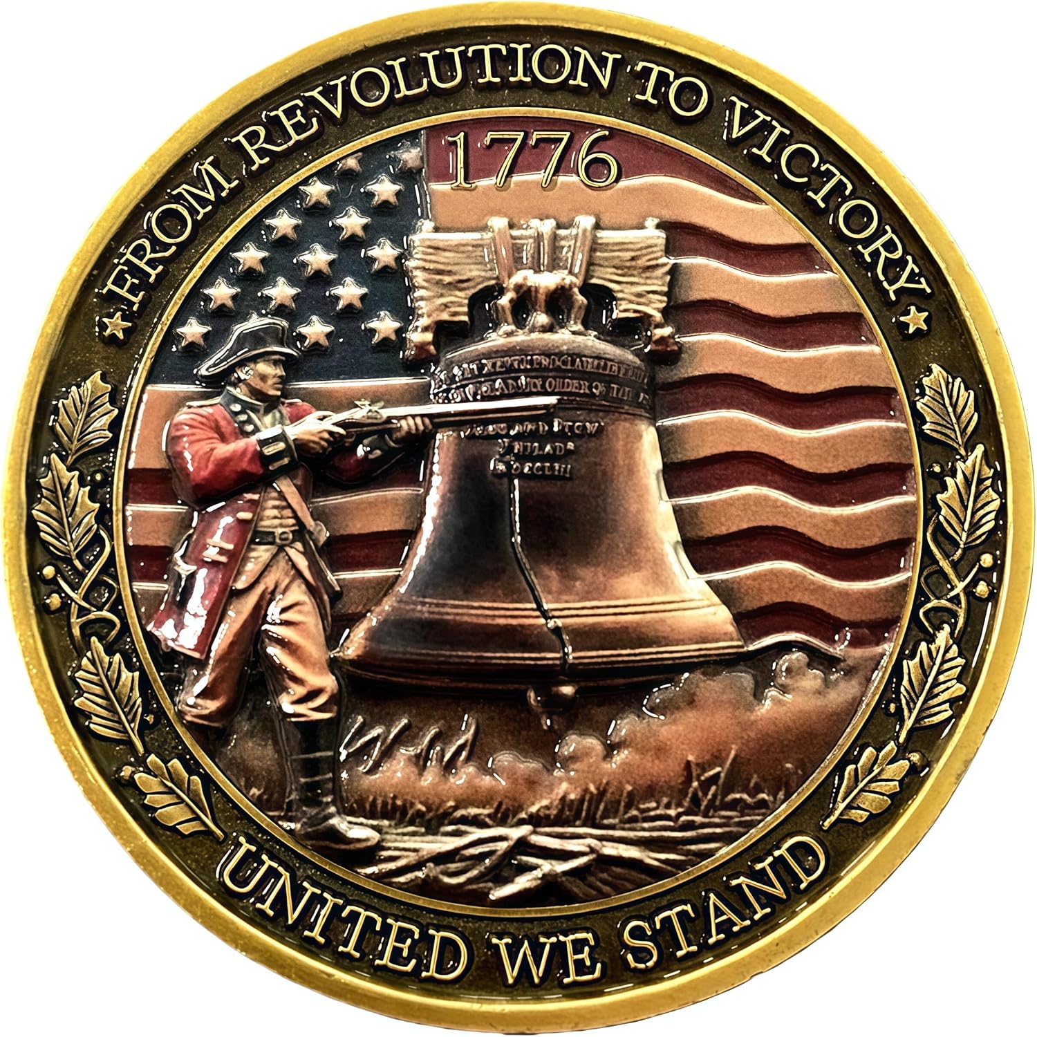 250th Anniversary US Declaration of Independence Challenge Coin - From Revolution to Victory, United We Stand, 1776 Commemorative Coin with Liberty Bell Design - Patriotic American History Collectible image 2