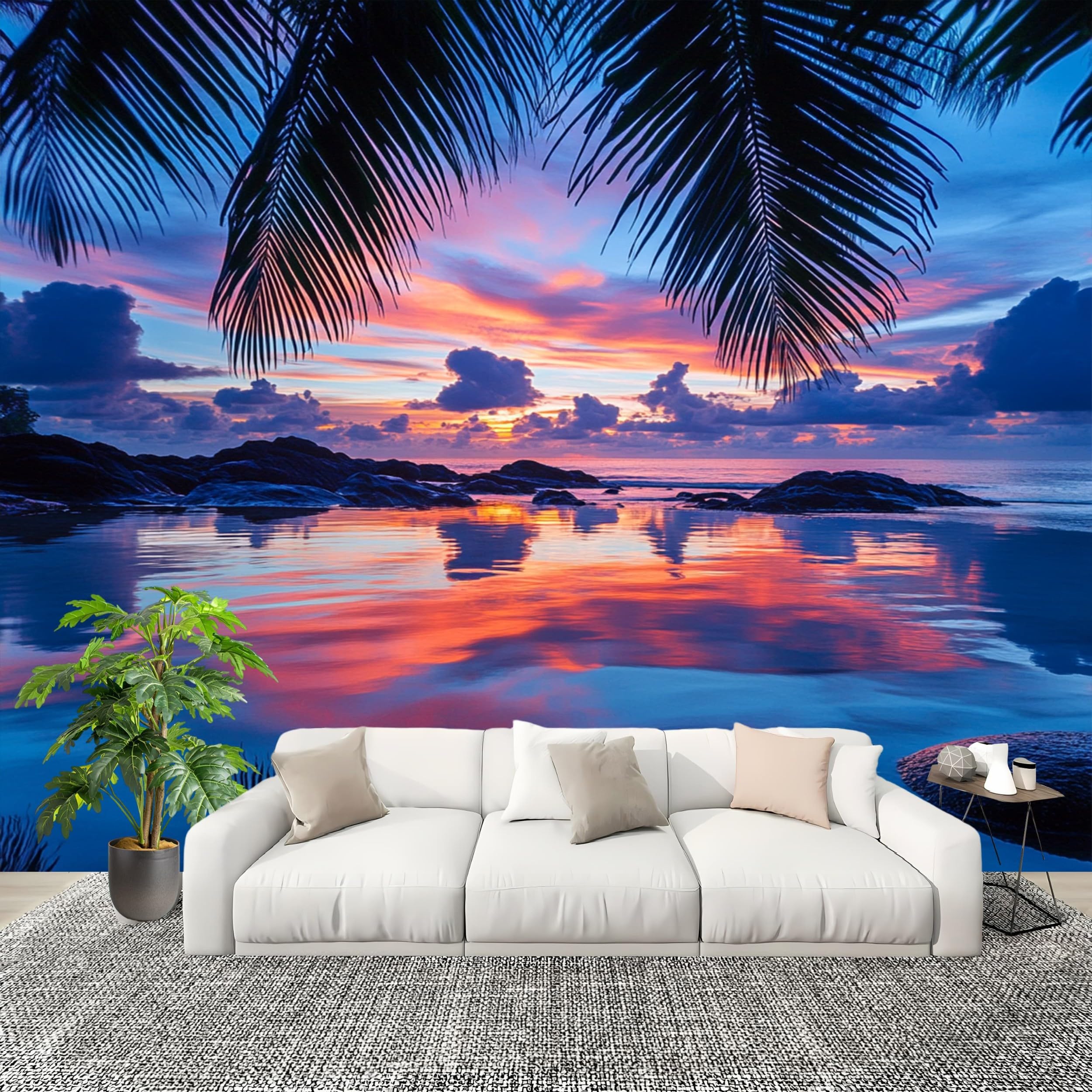 Paysage crépuscule vue sur la mer en papier peint pour salon