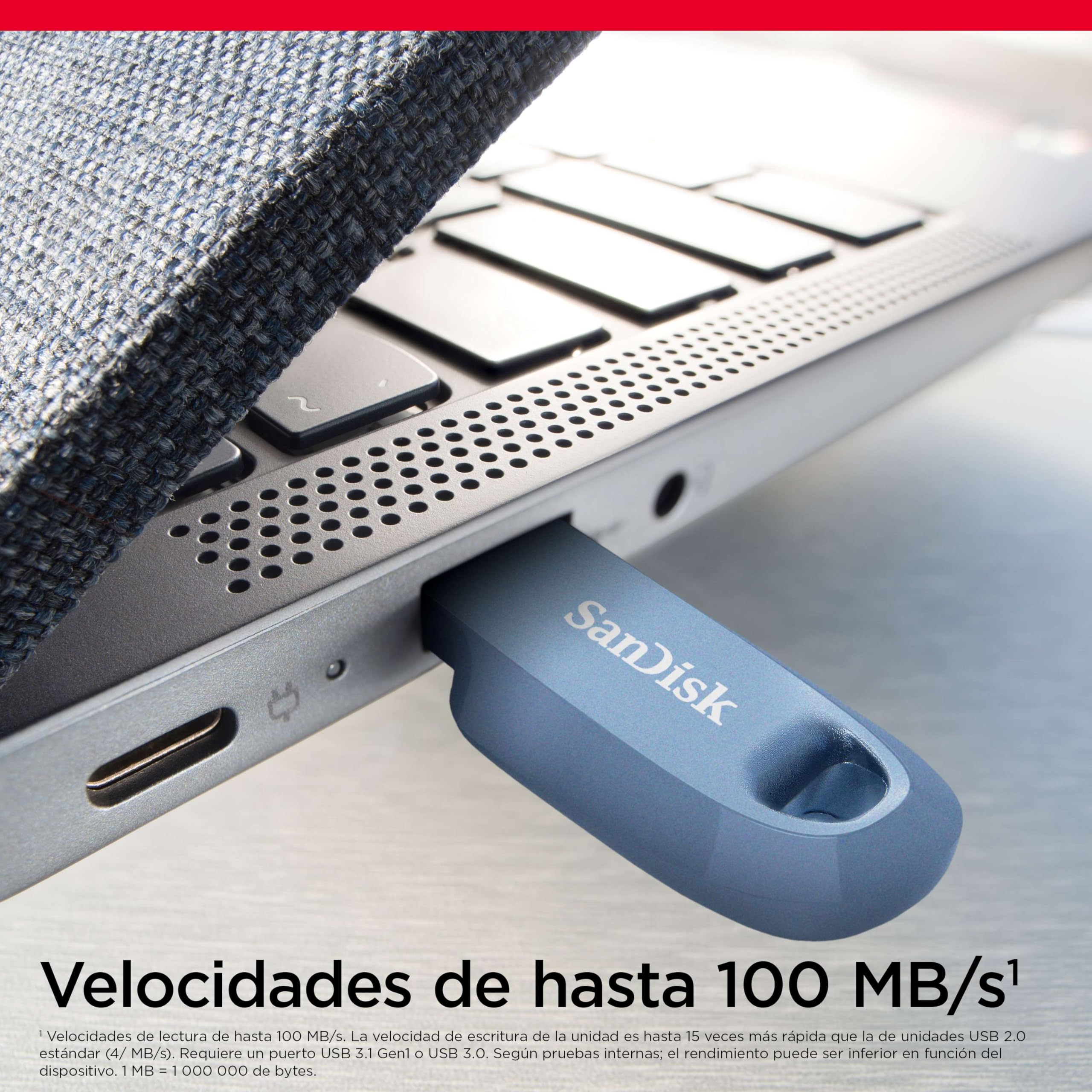 SanDisk Unidad Flash USB 3.2 Ultra Curve de 256 GB, Memoria USB de hasta 100 MB/s de Velocidad de Lectura, Software de recuperación de Datos RescuePRO, Bucle para Llavero, Azul