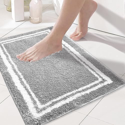 Vista 32 de Tititex Alfombra de baño de lujo con marco blanco y negro, 20 x 32 pulgadas, alfombra de baño de microfibra extrasuave y absorbente, alfombra