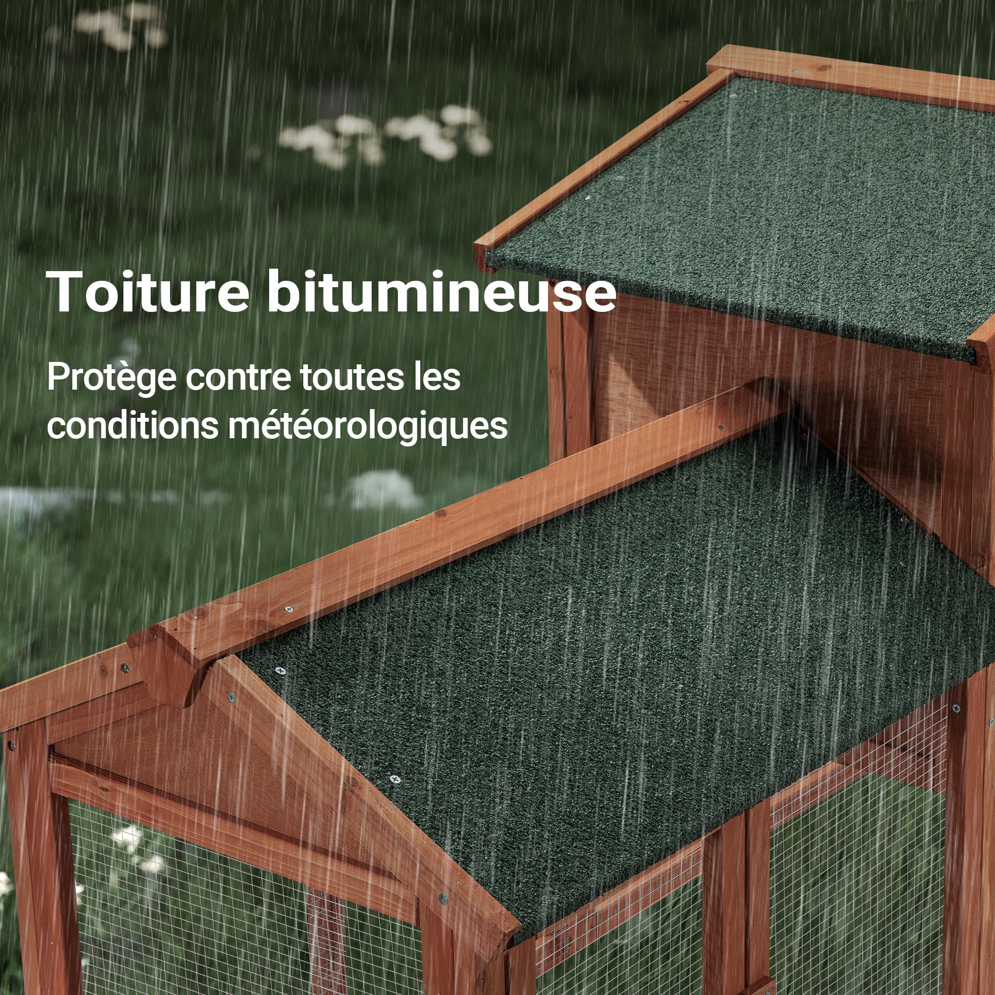 Wiltec Clapier XXL – 2110 x 530 x 835 mm – Toit bitumé – Bois Sapin – avec Rampe, bac Amovible, enclos – Abri soulevé, Cage pour rongeurs Poulailler Lapinière Nichoir Espace Libre
