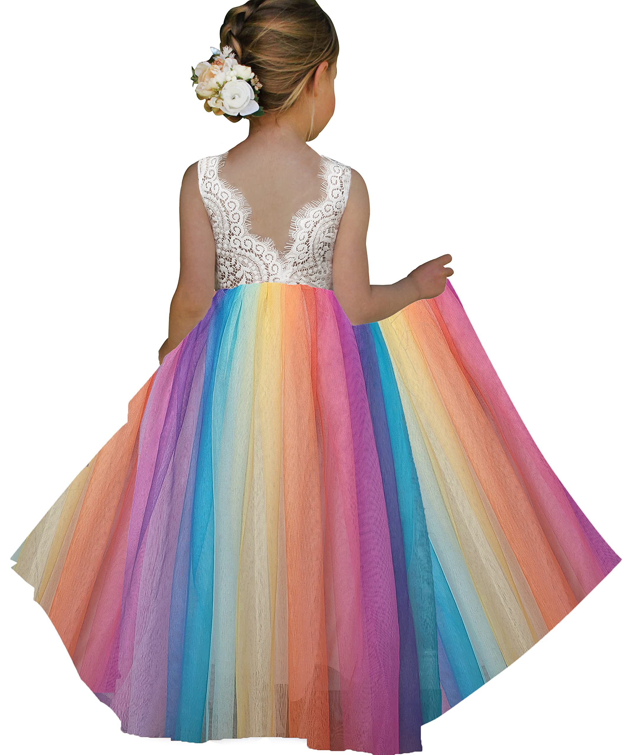 Topmaker Flower Girl Dress for Toddler Baby Girls,Lace Tulle Dress for Wedding,Birthday Party,Photoshoot,Special Occasion