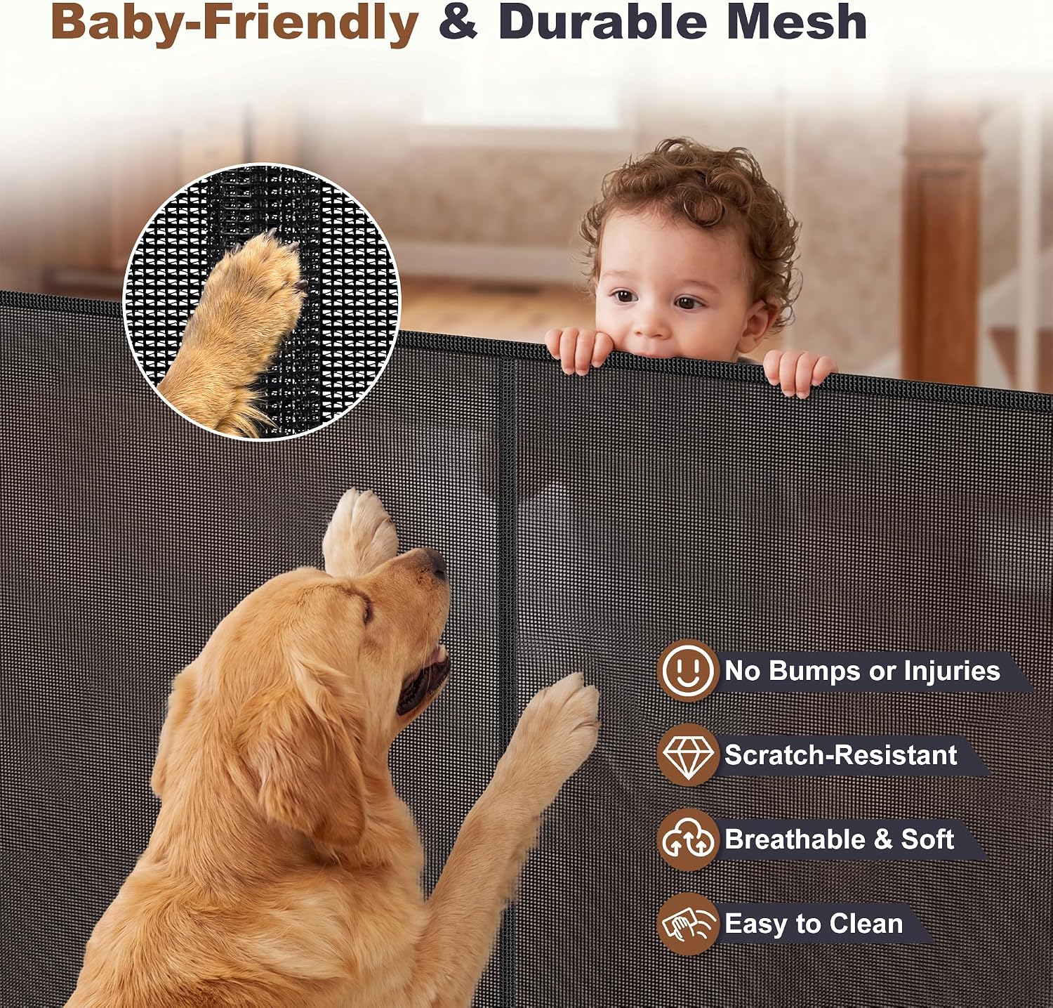 GRENFU 200 Inch Extra Wide Retractable Baby Gates 37 Inch Tall, Retractable Dog Gate with Reinforced Rods to Prevent Crawling Through, 16.5 FT Retractable Gate Indoor/Outdoor Garage Gate, Black