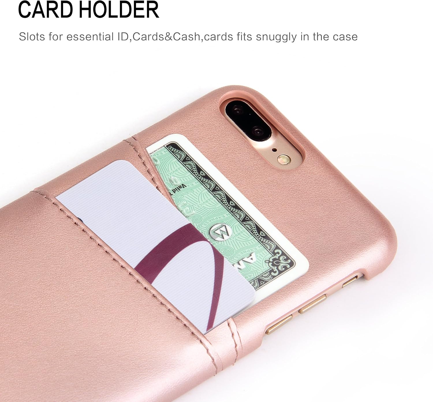 iPhone 8 Plus Wallet Case, iPhone 7 Plus Leather Card Case - SOWOKO Ultra Slim Faux Leather Credit Card Slots ID Holder Protection Cover for Apple iPhone 8 Plus(2017) / iPhone 7 Plus(2016) - Rose Gold