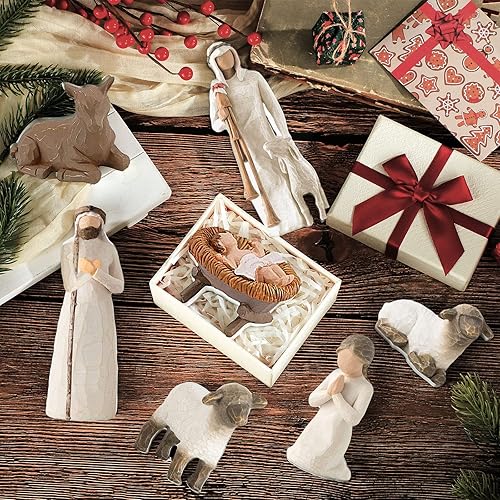 Miniatura 4 de Amyhill 7 piezas de figuras de Navidad de madera para niños, juego de pesebre para niños, juego de pesebre, figuras de pesebre, escenas de mesa,