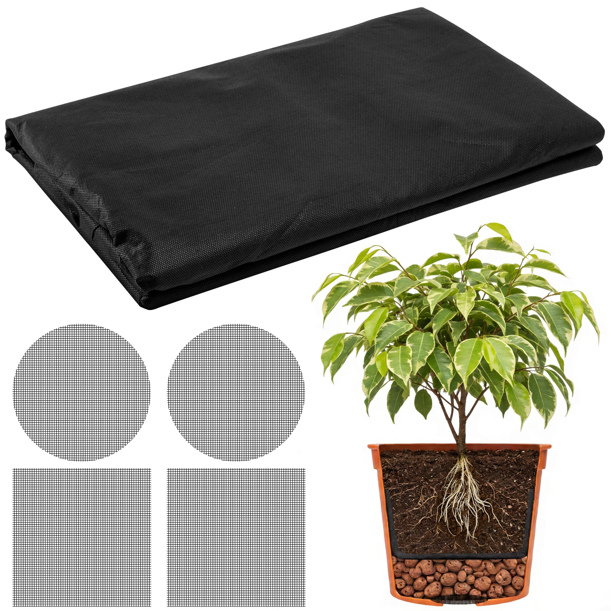 GIONAR 2M x 1M Filtervlies für Blumentöpfe - Schneidbar Vlies für Pflanztöpfe mit Drainagegitter - 50g/m² Pflanzkübel Blumenkübel Unkrautvlies Drainagevlies vor Staunässe