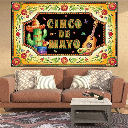 Miniatura 4 de Telón de fondo de Cinco De Mayo para fotografía, pancarta mexicana, recuerdos de fiesta, decoraciones y suministros de Cinco De Mayo para fiesta en