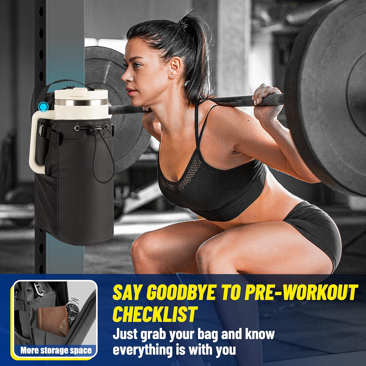 Magnetic Gym Bag, 5 Built-in Strong Magnets Gym Water Bottle Carrier Bag with Pockets & Shoulder Strap Compatible with Owala Hydro Flask Stanley, Fits 14-40oz Bottles - Image 8