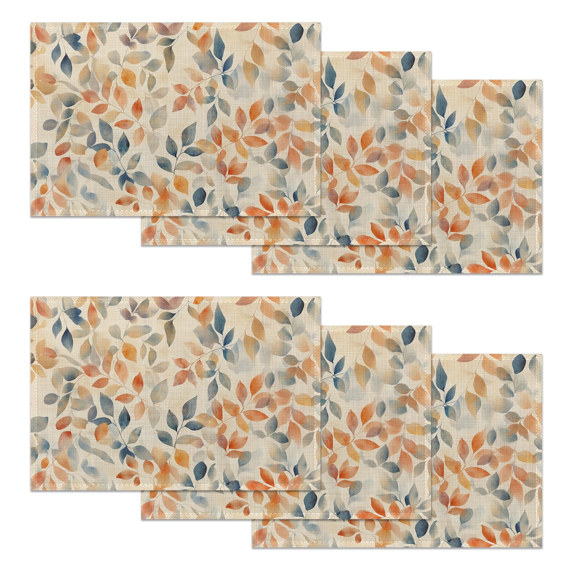 Autumn Leaves Placemats Set of 6,Fall Colorful Placemats Washable Kitchen Dining Linen Table Mats Stain Heat-Resistant for Home Party Indoor 12x18 inch