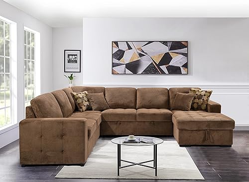 Miniatura 2 de LCH Chaise de almacenamiento de gran tamaño de 123 pulgadas, 4 almohadas en forma de U, sofá cama seccional para sala de estar de gran espacio,