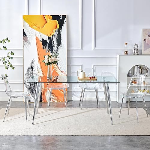 Miniatura 21 de Mesa redonda de comedor de vidrio para 2 a 4, moderna mesa superior de vidrio templado, patas cromadas resistentes, almohadillas ajustables, mesa de