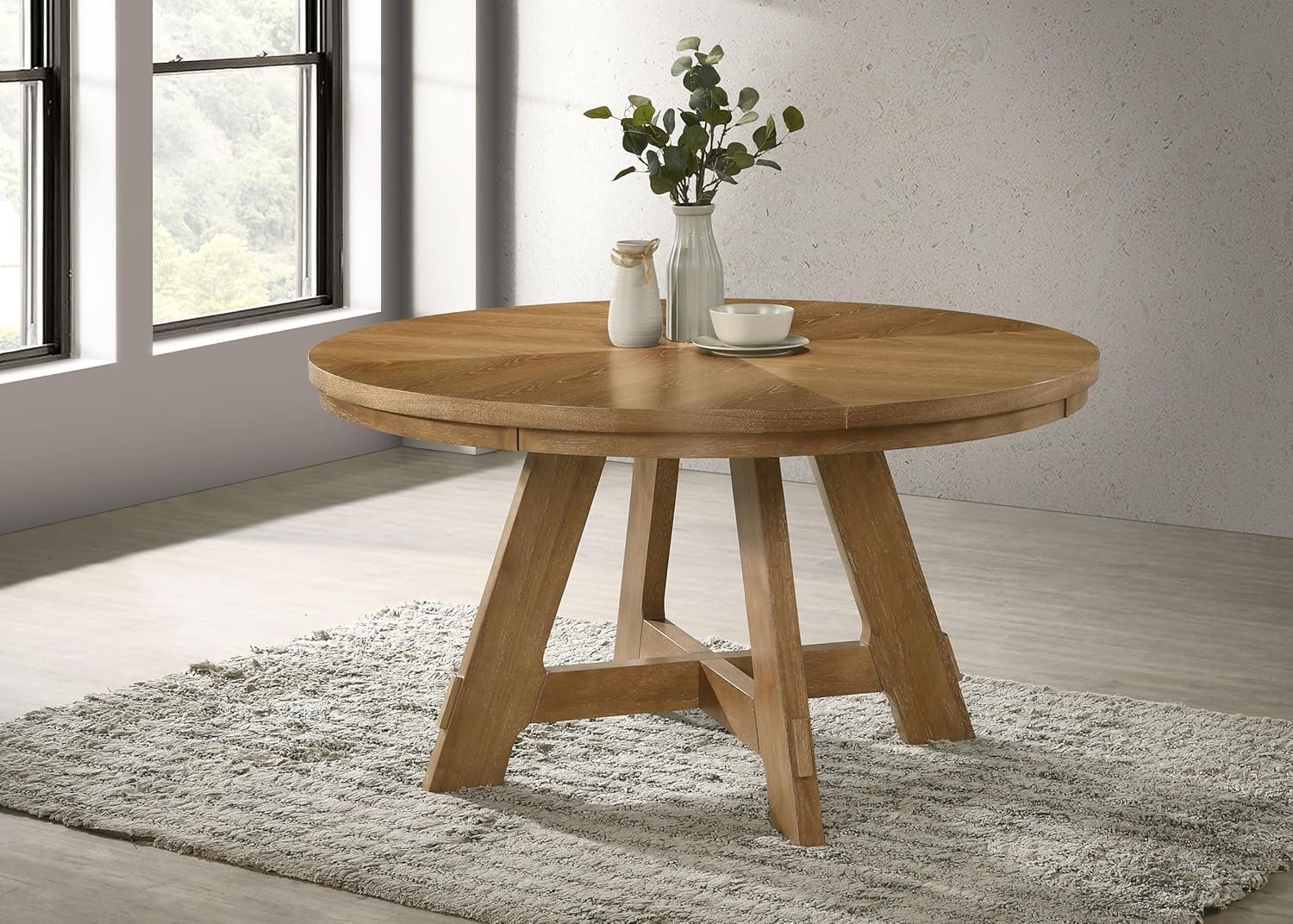 Coaster Home Furnishings - Danvers - Wood - 54-Inch Round Dining Table with Flared Legs and Veneer Pattern - Dining Room & Home Kitchen - Brown Oak - 109150