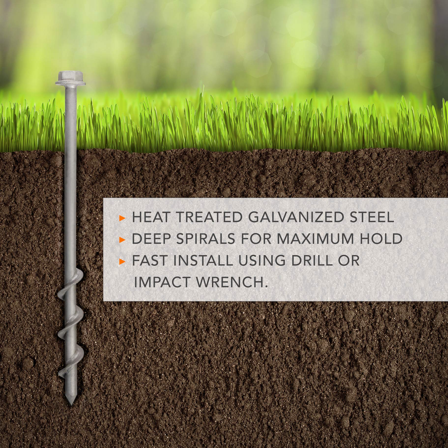 GROUNDGRABBA Ground Anchor Screw Kit 6X HexHooks & 6X 1 Ft Ground Anchors Heavy Duty for High