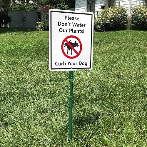 Miniatura 3 de SmartSign Letrero LawnBoss con texto en inglés Please Don't Water Our Plants! Curb Your Dog  Letrero de aluminio de 10 x 12 pulgadas con estaca de 3