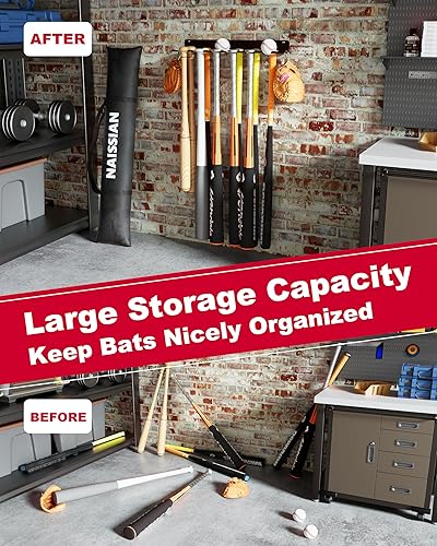 Miniatura 5 de Soporte para bates de pared, soporte para bates de béisbol para almacenamiento, organizador colgante para murciélagos para 10 murciélagos de béisbol
