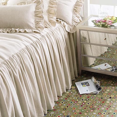 Miniatura 3 de Pine Cone Hill Wilton - Almohada decorativa natural con volantes, pies lumbares de 15 pulgadas, patrón sólido neutro