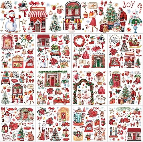 Vista 19 de BBTO 12 hojas de transferencia de Navidad para manualidades y muebles, calcomanías de transferencia de Navidad, calcomanías de invierno para madera