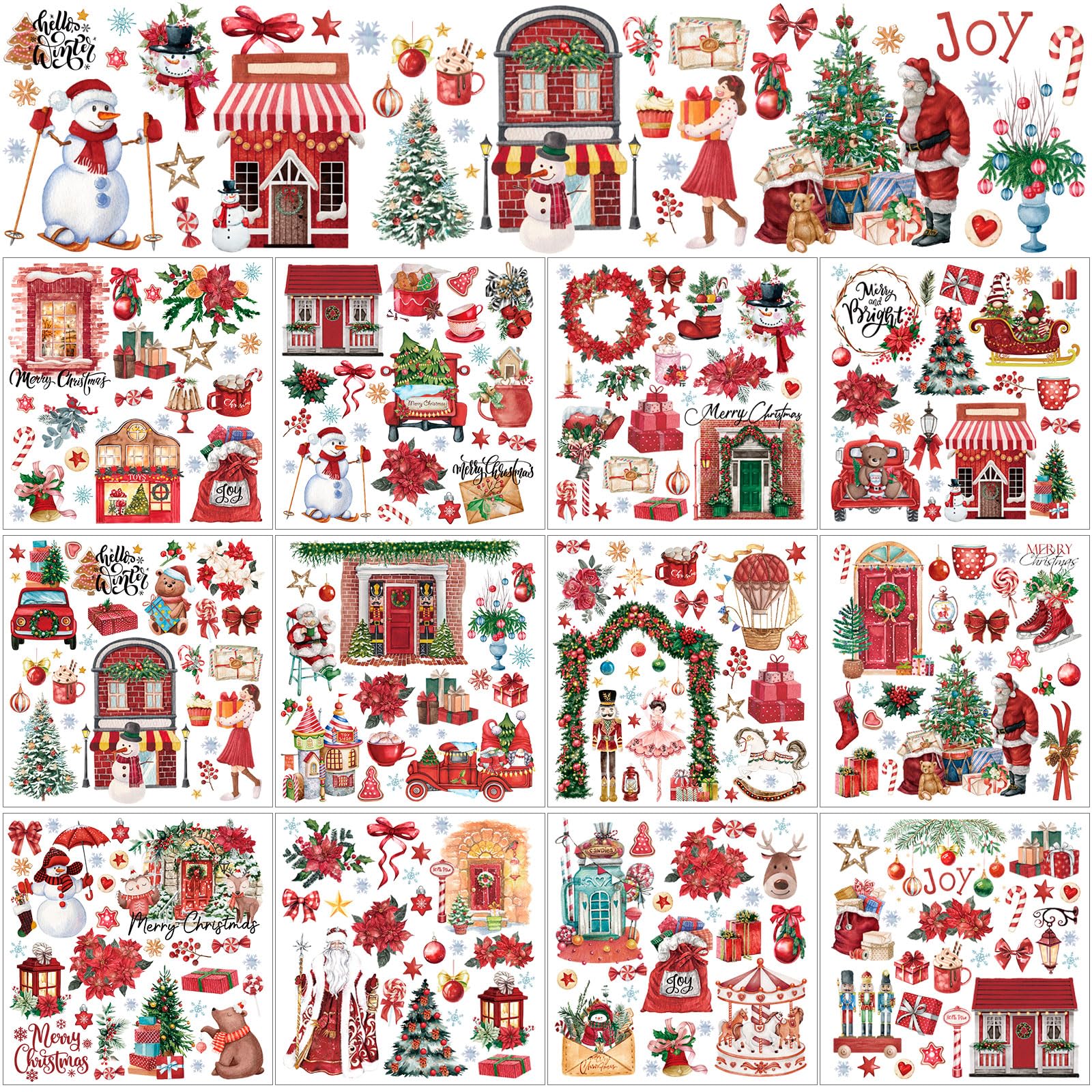 BBTO 12 Sheets Christmas Rub on Transfers for Crafts, Vivid