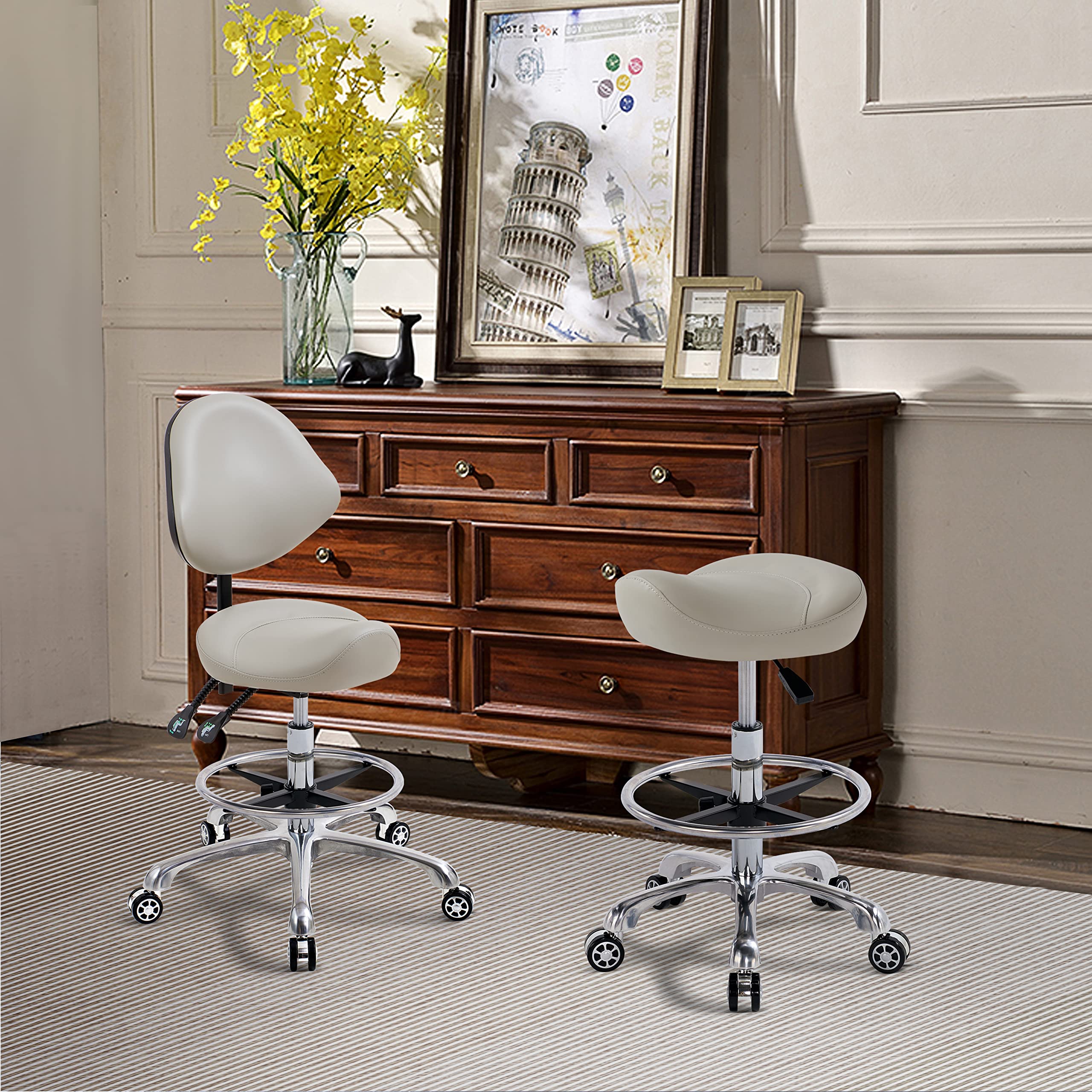 KASTELE Ergonomische Zadelkruk Swivel Rolling Zadelstoel Hydraulische Verstelbare Kruk met wielen voor Salon, Spa, Massage, Tatoeage, Medisch, Tandhygiënist, Keuken