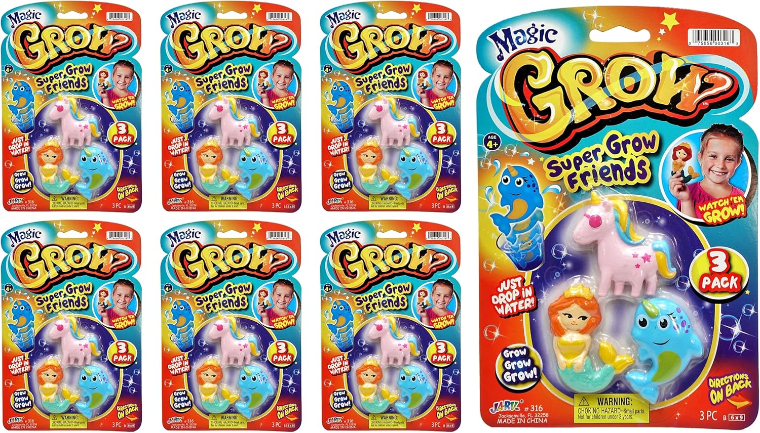JARU Magic Grow Toy Friends (6 Pack, 3 Toys Each) Unicorn