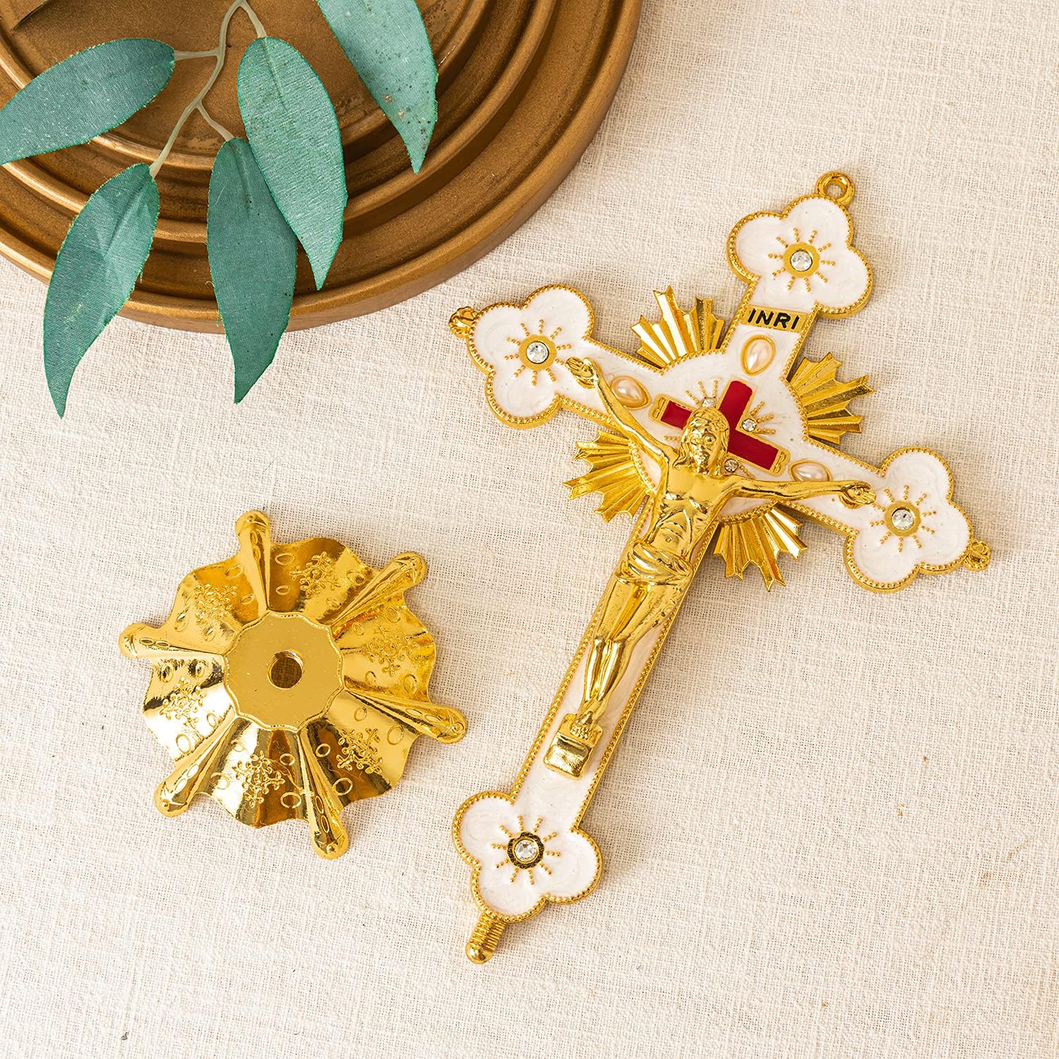 Calculs Metal Jesus Crucifix Table Cross - Catholic Table Cross With Stand For Christian Prayers Jerusalem Home Decor 8" Gold - Image 4