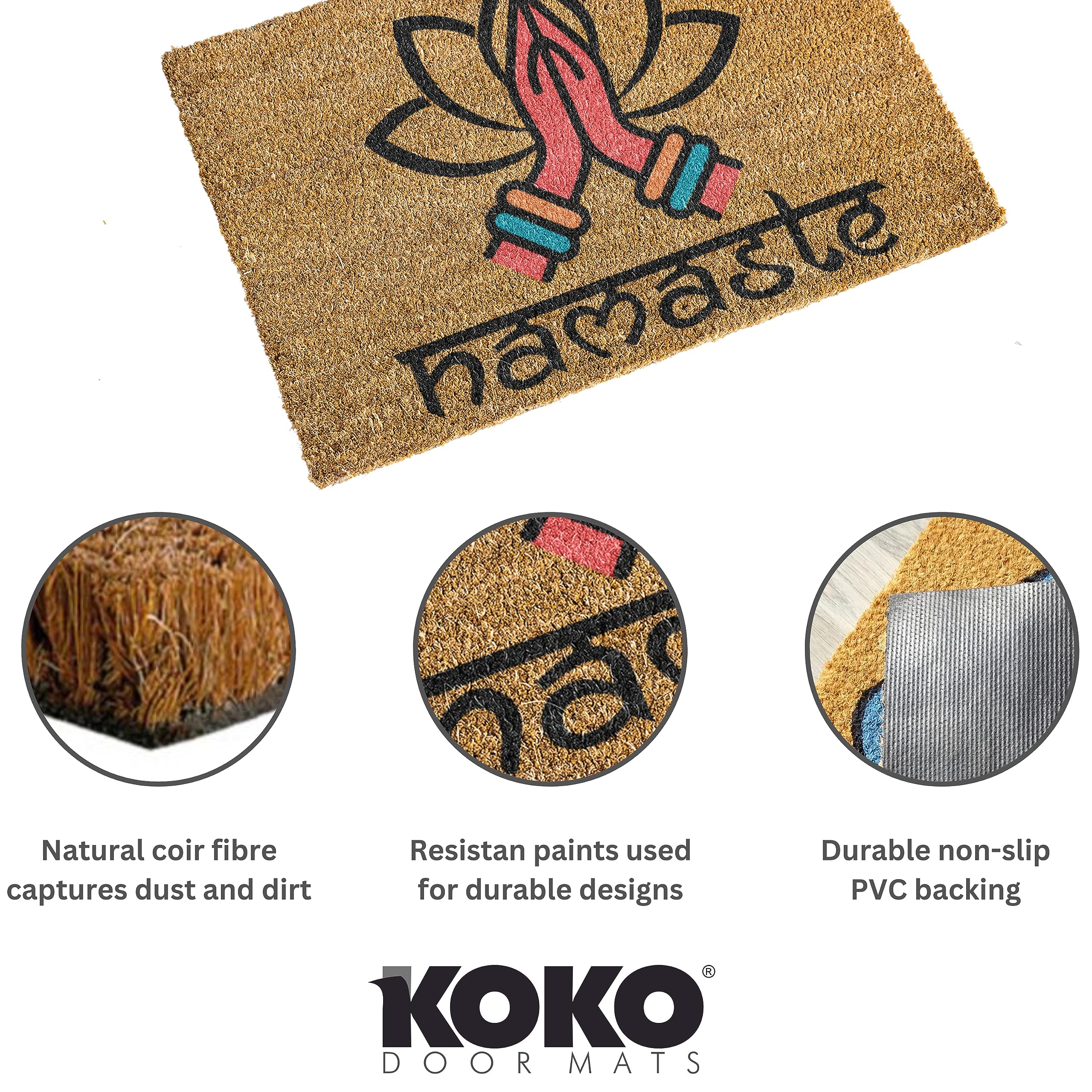 KOKO DOORMATS Zerbino di benvenuto per esterni, zerbino per ingresso esterno in fibra di cocco naturale con retro in PVC resistente, zerbino per esterni per la decorazione del portico, 43,2 x 76,2 cm