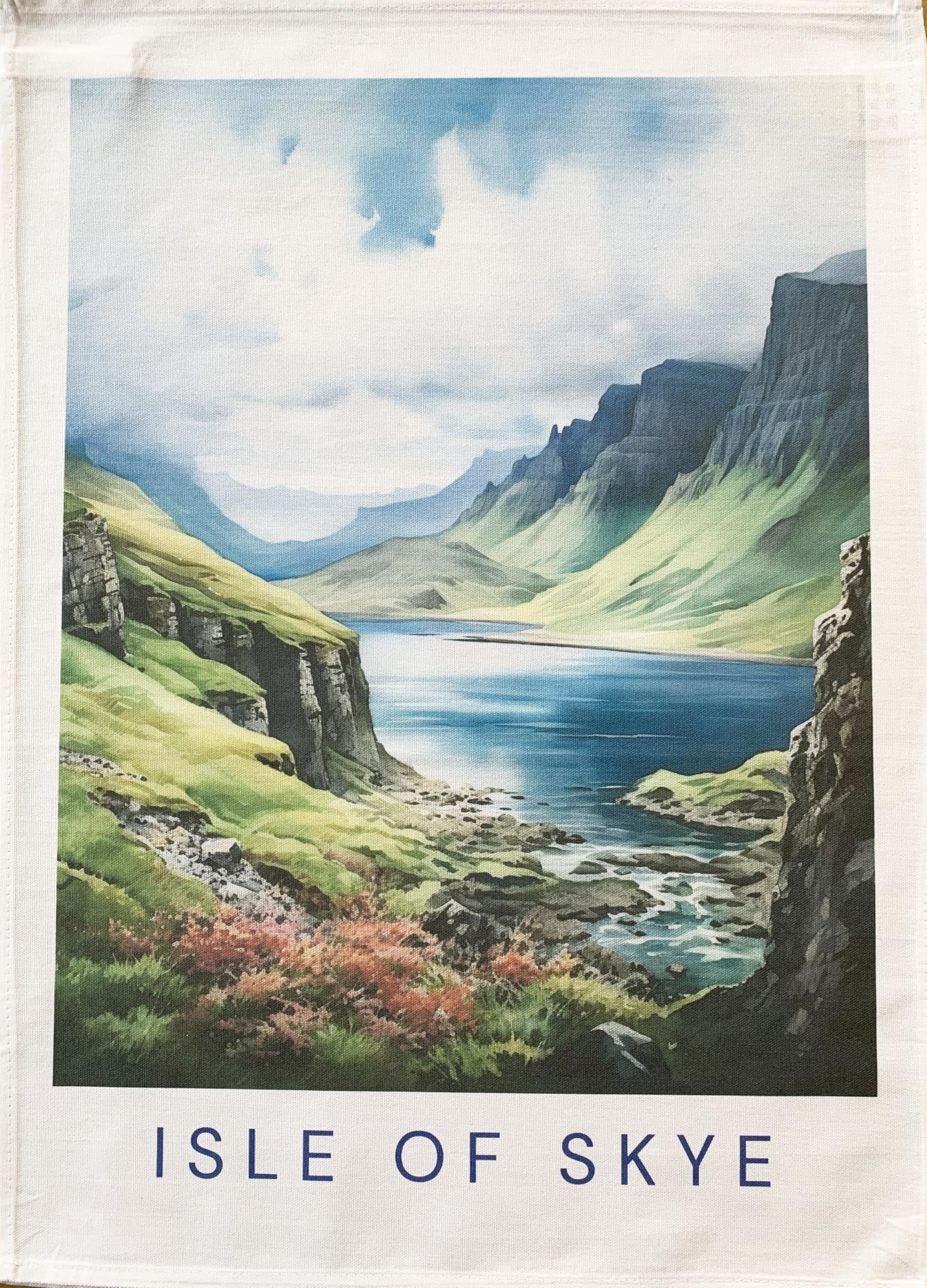 Half A Donkey White Isle Of Skye Mountain Scene Large Cotton Tea Towel