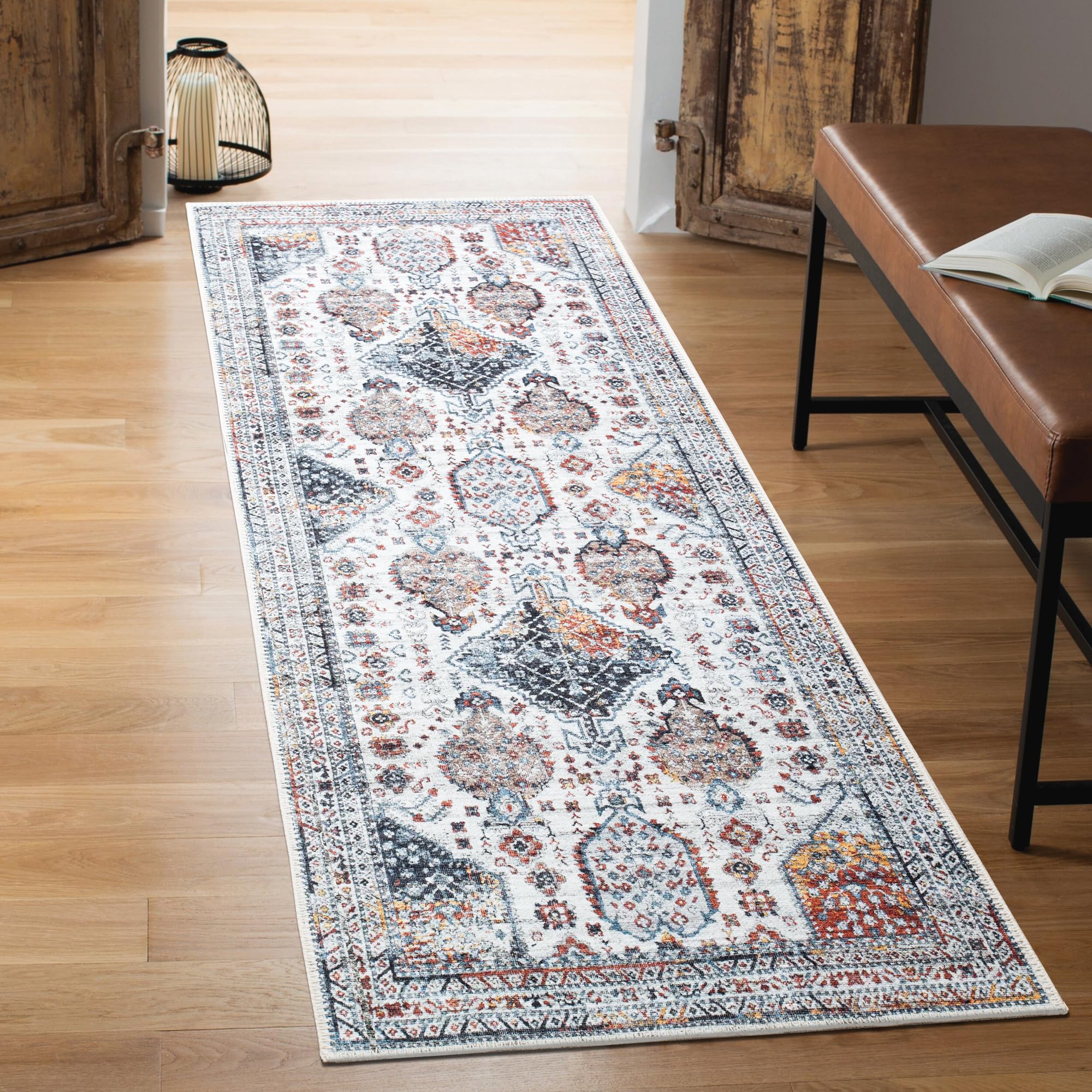 Keen Home Design Machine Washable Area Rugs with Non-Slip Backing, Ideal for Hallway, Living Room, Bedroom, Kitchen and Laundry Room, Vintage Moroccan and Low Pile Rug - (2'6'' x 12')