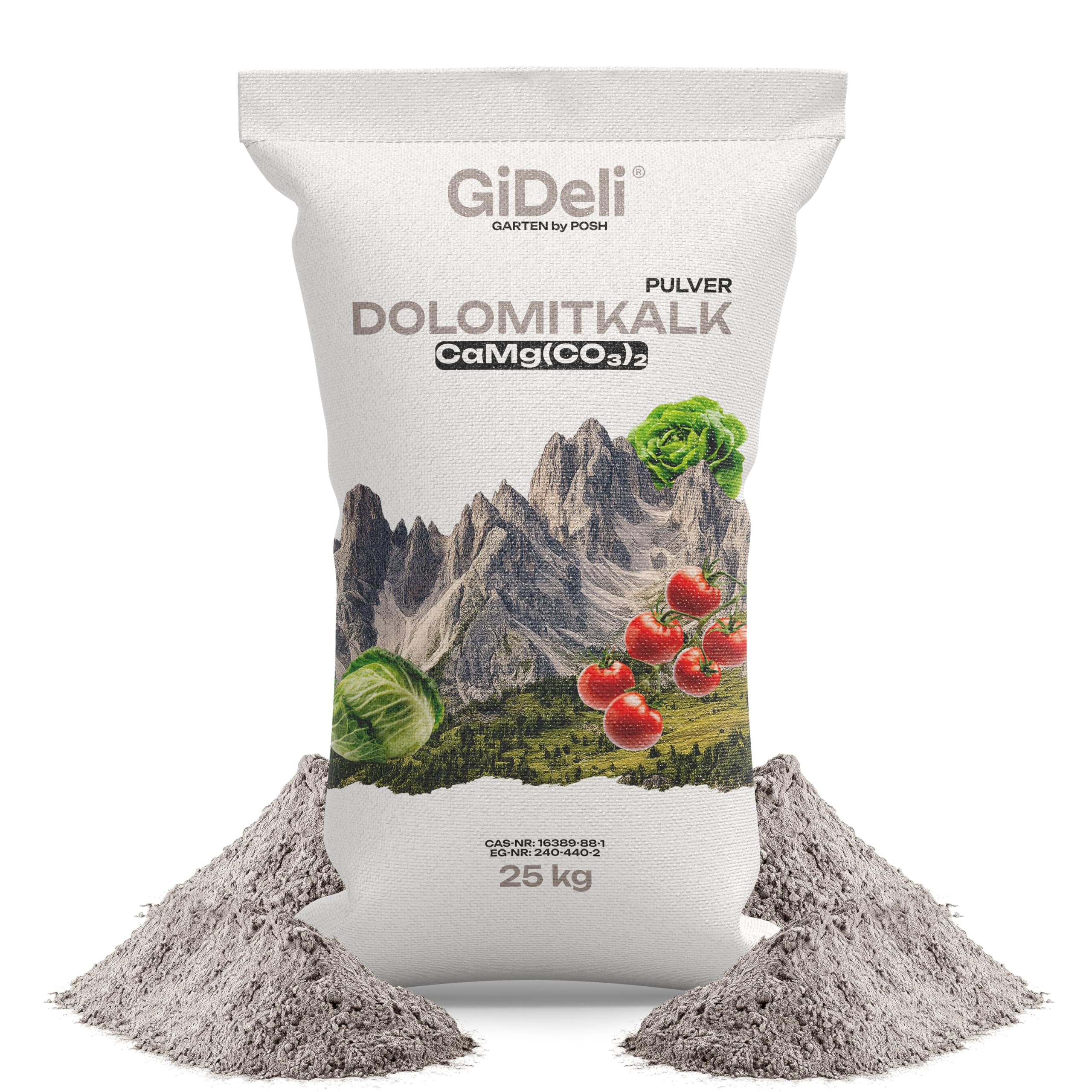 GiDeli Chaux Dolomitique 25 kg - Chaux pour gazon au printemps pour augmenter le pH du sol - Amendement calcaire pour améliorer la structure du sol - Anti-mousse riche en calcium et magnésium