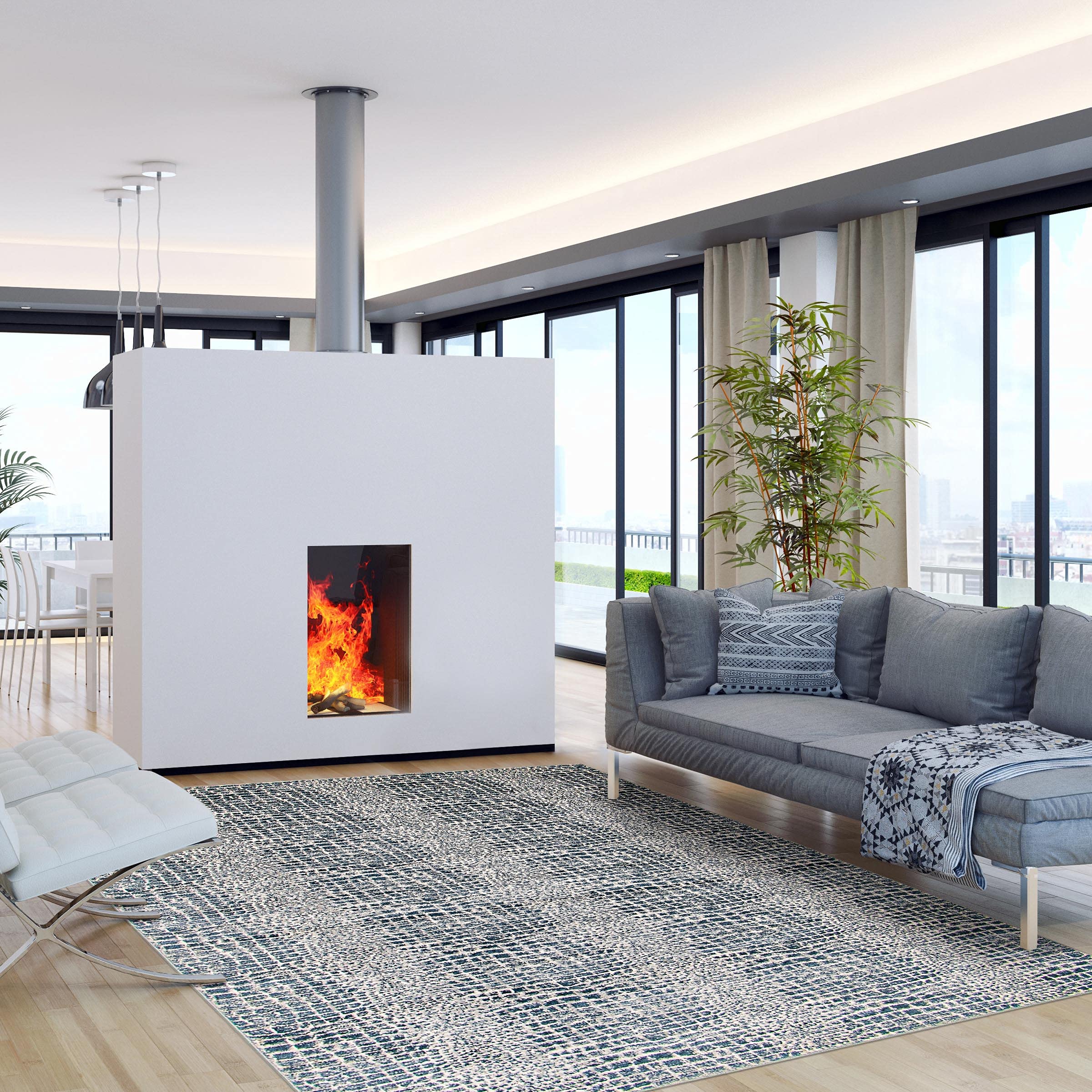 eCarpetGallery Modern Abstract Area Rug for Living Room, Bedroom, 3'11" x 5'11" Navy Carpet, 347060