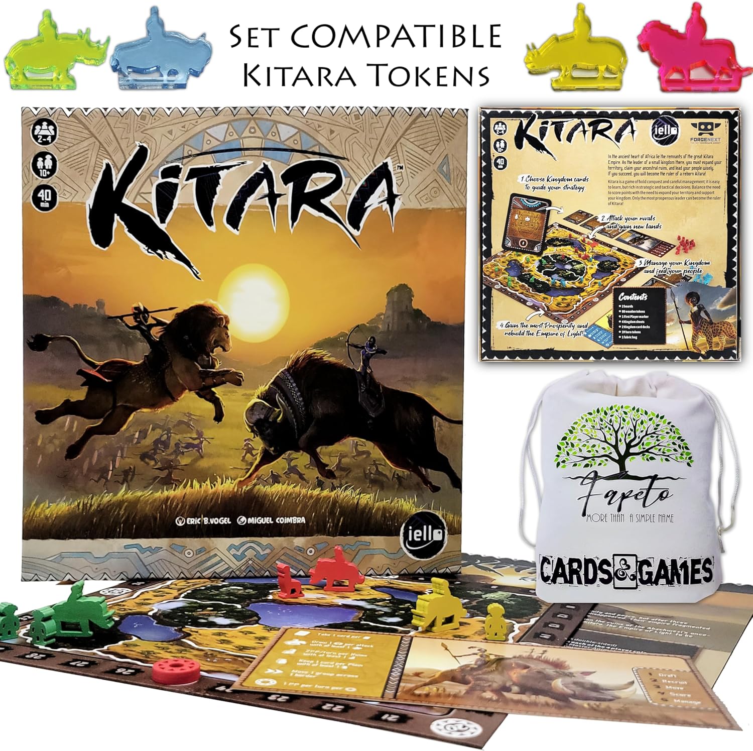 Drawstring Bag and COMPATIBLES Heroes Set Tokens Bundle with Kitara Board Game