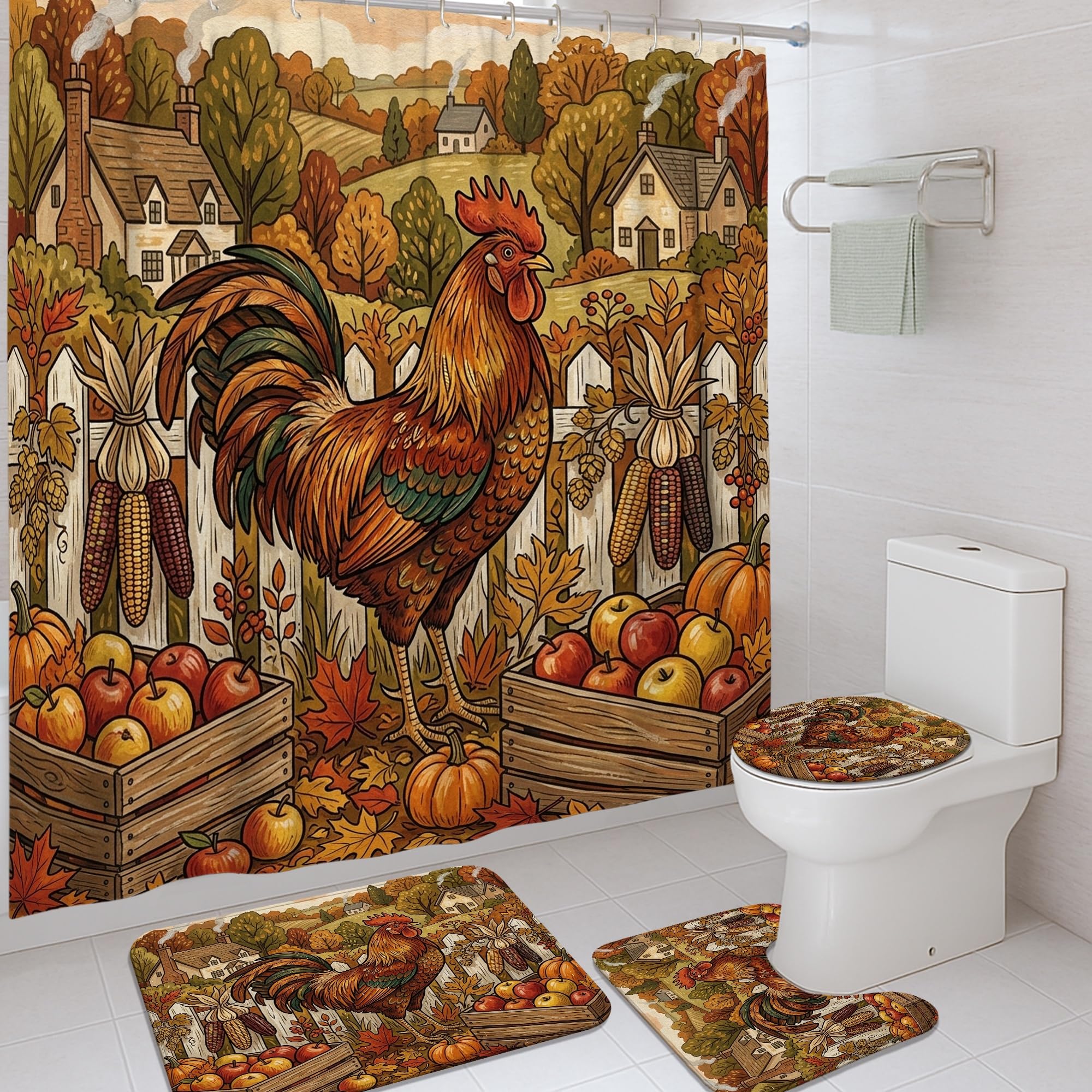 Rideau de douche en tissu imperméable haut de gamme motif rustique automne 183 x 183 cm