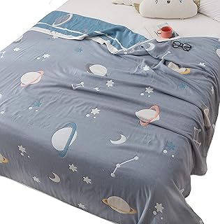 J-pinno Planet Star Muslin Blanket Reversible 100% Cotton 6 Layer Quilt Bed Blanket Soft Warm Throw Sofa Couch Toddler Kids Boy Cartoon Travel Coverlet Sheet (Universe, Crib 46" X 56")