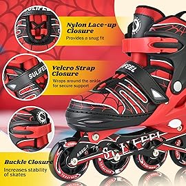 SULIFEEL Inline Skates with Blades for Kids Boys Youth Ages 6-12 8-12 5-8 with Light up Wheels 4 Sizes Adjustable Roller Skates for Beginners Indoor Outdoor Sports