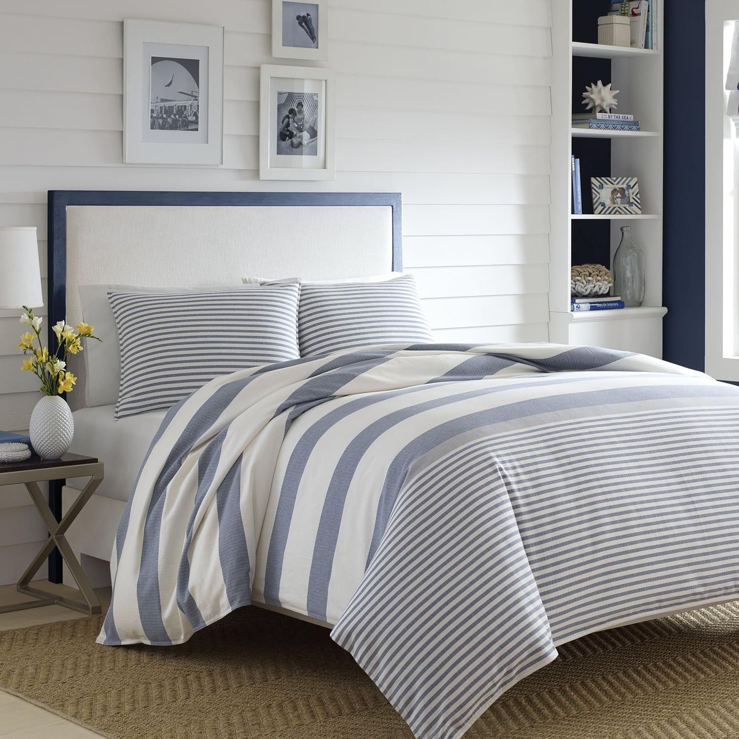 🛒 Flаѕh Sаlе Nautica Home - Fairwater Collection - 100% Cotton, Mediterranean Inspired Design, Herringbone Weave Comforter and Matching Sham(s), Queen, Blue