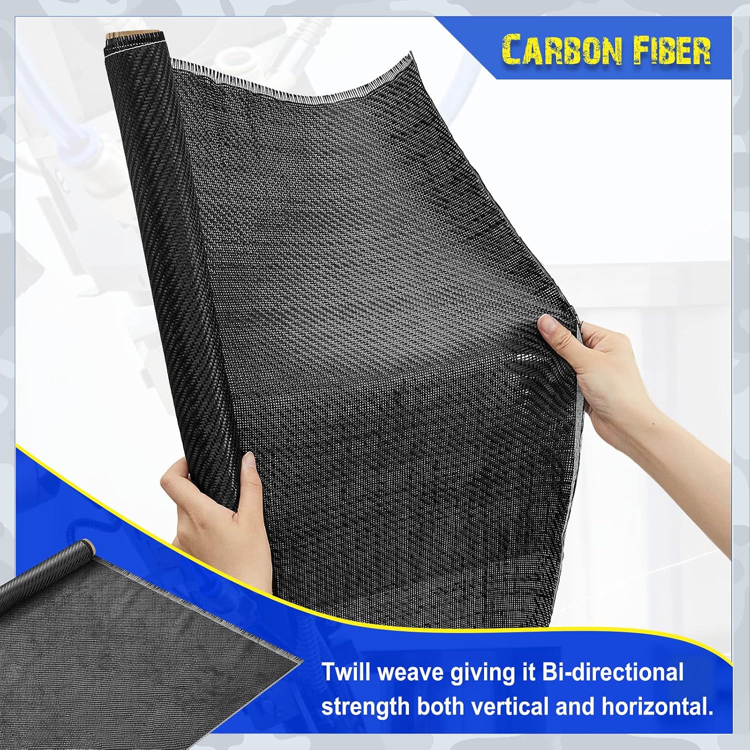Kinlop Carbon Fiber Sheet Pure Carbon Fiber Fabric 2 x 2 Twill Weave 3k/220g Carbon Fiber Cloth for Structural Reinforcement on Concrete Wall Basement Boat Cars Repair, 1 Roll (4.2 ft x 24")