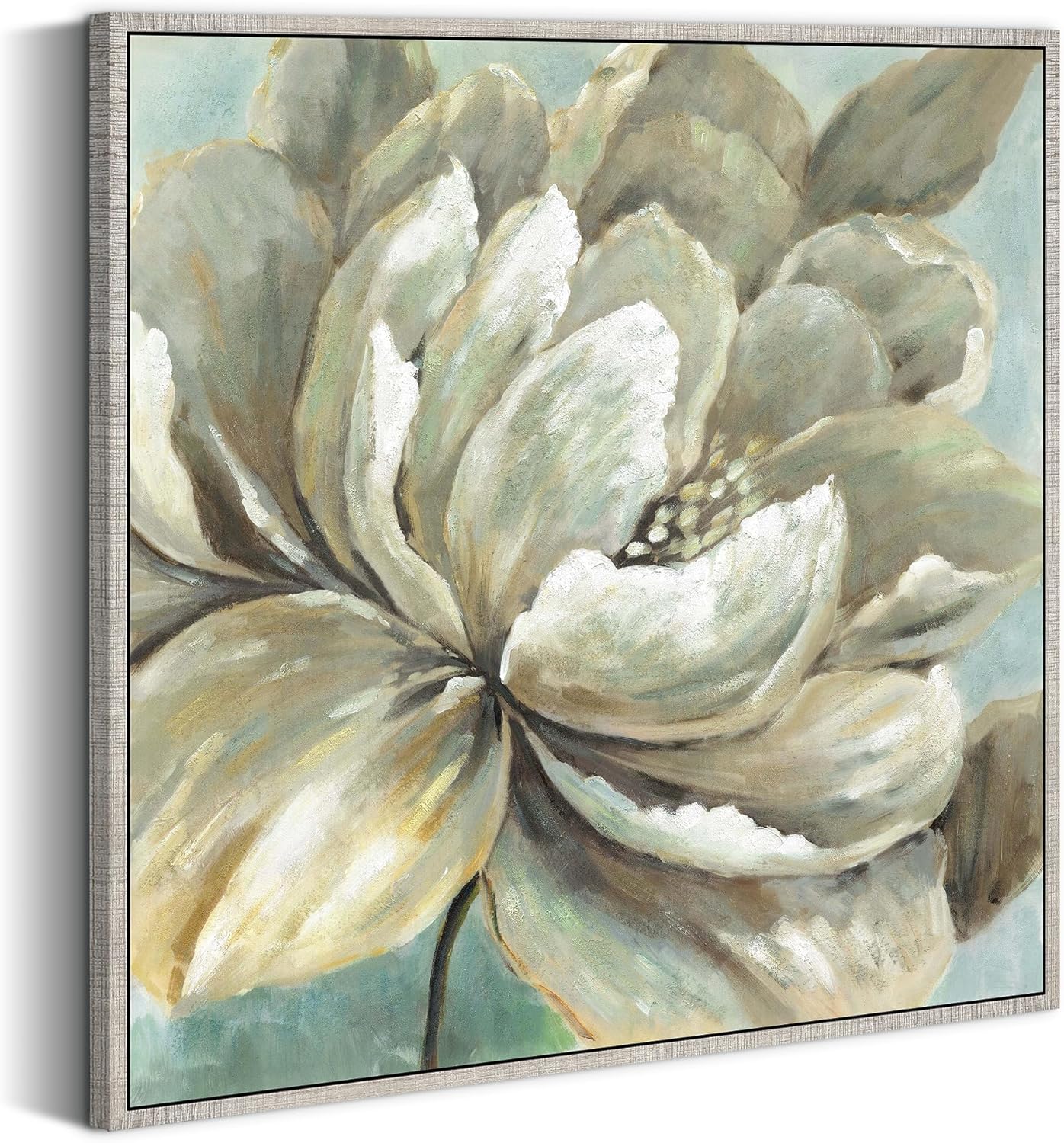 Framed Peony Canvas Wall Art - Abstract Floral Painting Vintage Botanical Picture Modern Traditional Flower Artwork Prints for Bedroom Living Room
