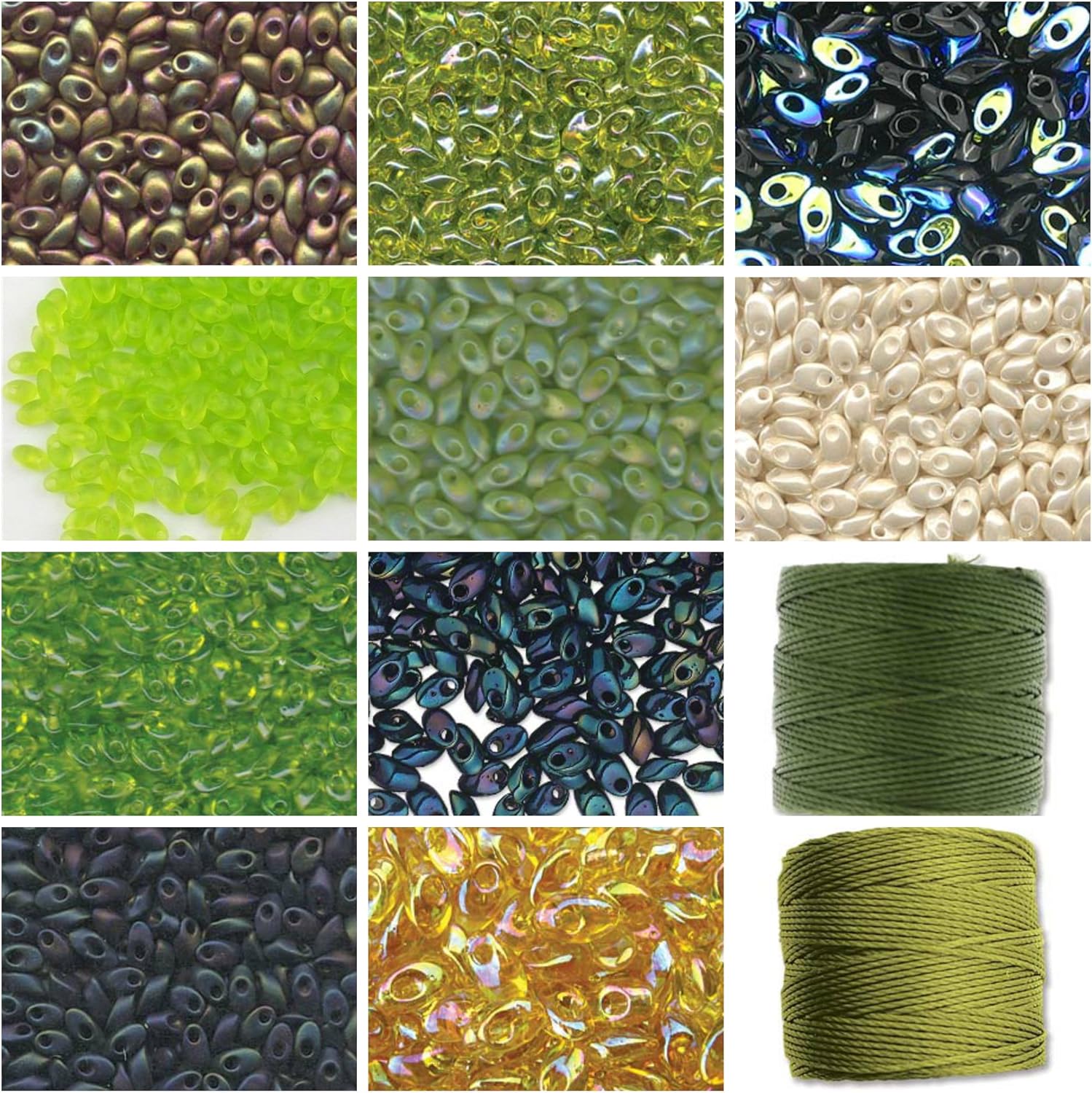 100g Grams Long Magatama Bead Mix, Miyuki. Lime, Chartreuse, Green, Midnight, Gold, Ivory. 10 Colors of 10g Each Plus 2 spools Cord. Kumihimo, Braiding, Macrame. 1st Class Mail Ship