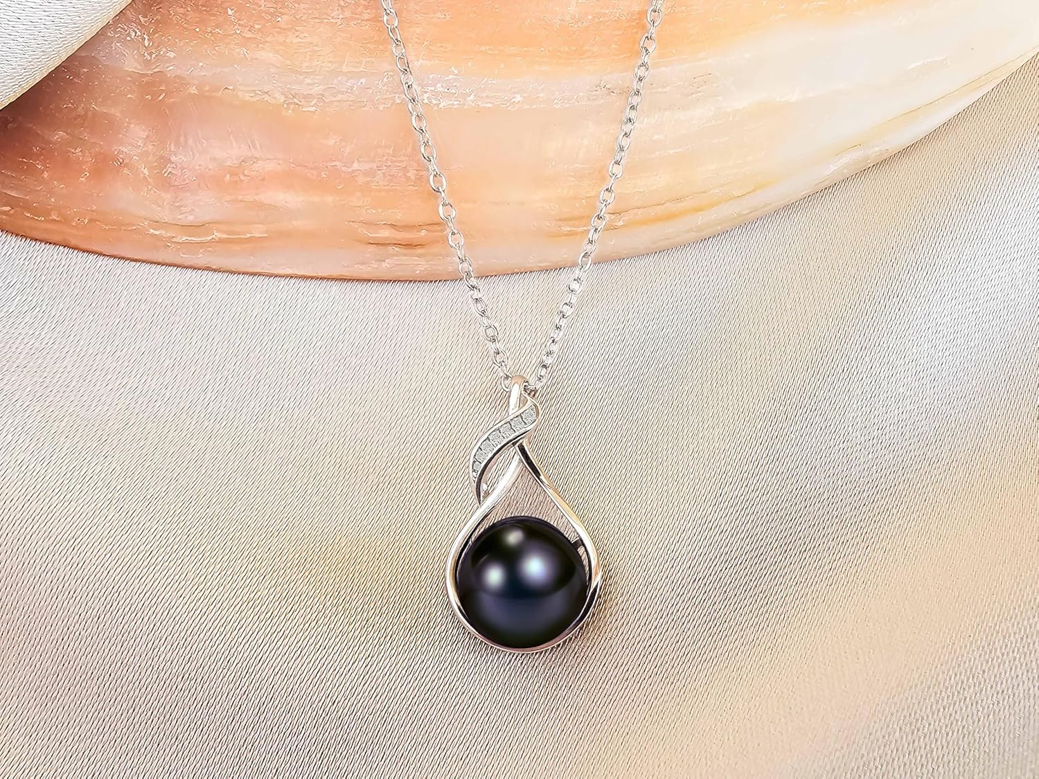 AAA+ 9mm Natural Black pearl necklace for women - Real pearl necklaces for women (18k gold platted 925 sterling Silver) - Image 4