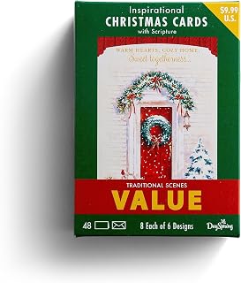 Warm Hearts Traditional Scenes Bulk Christmas Boxed Cards - 8 each of 6 Design Assortment - 48 Inspirational Christmas Cards With Scripture And Envelopes