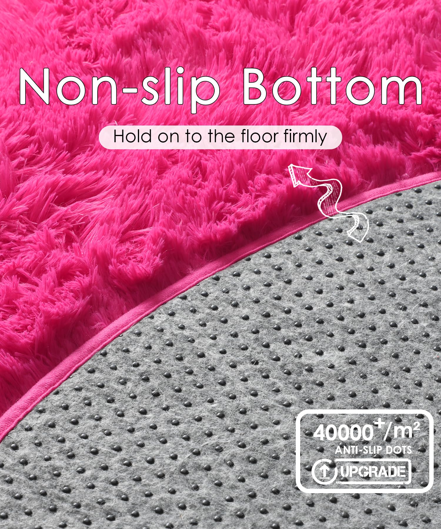 Hot Pink Round Rug for Bedroom Kids Room & Nursery - Fluffy, Shaggy, Fuzzy Plush Carpet, 4'X4', 122 cm (Round) - Image 4