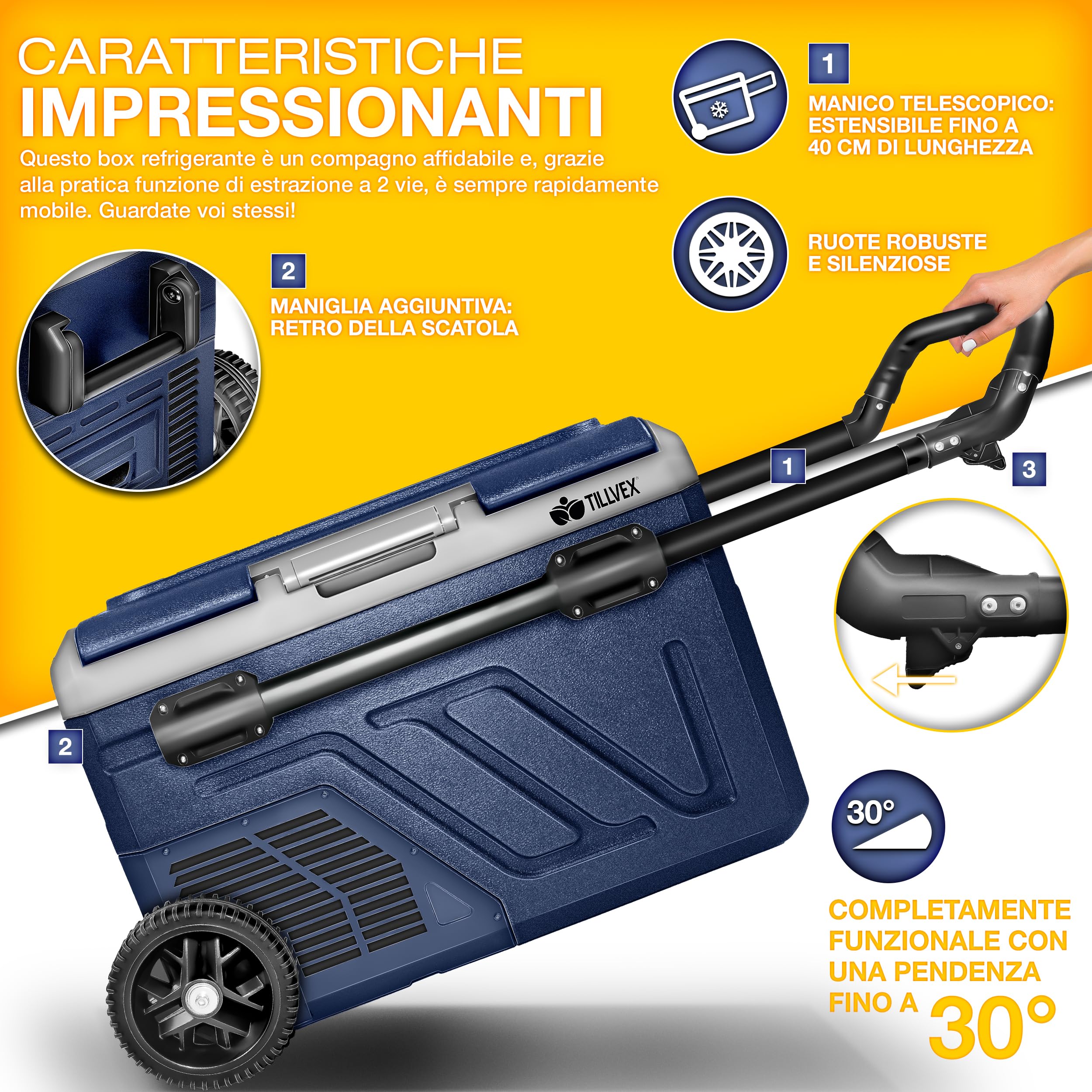 Tillvex Frigorifero Compressore Elettrico 50 Litri WIFI-APP 12/24V 230V -20°C Camper Camping