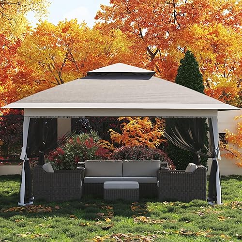 13x13 Canopy Tent, Pop Up Gazebo with Mosquito Netting, Outdoor Gazebo with 4 Sandbags & Wheeled Bag, pop up Canopy for Backyard & Patio Furniture, Patio, Deck