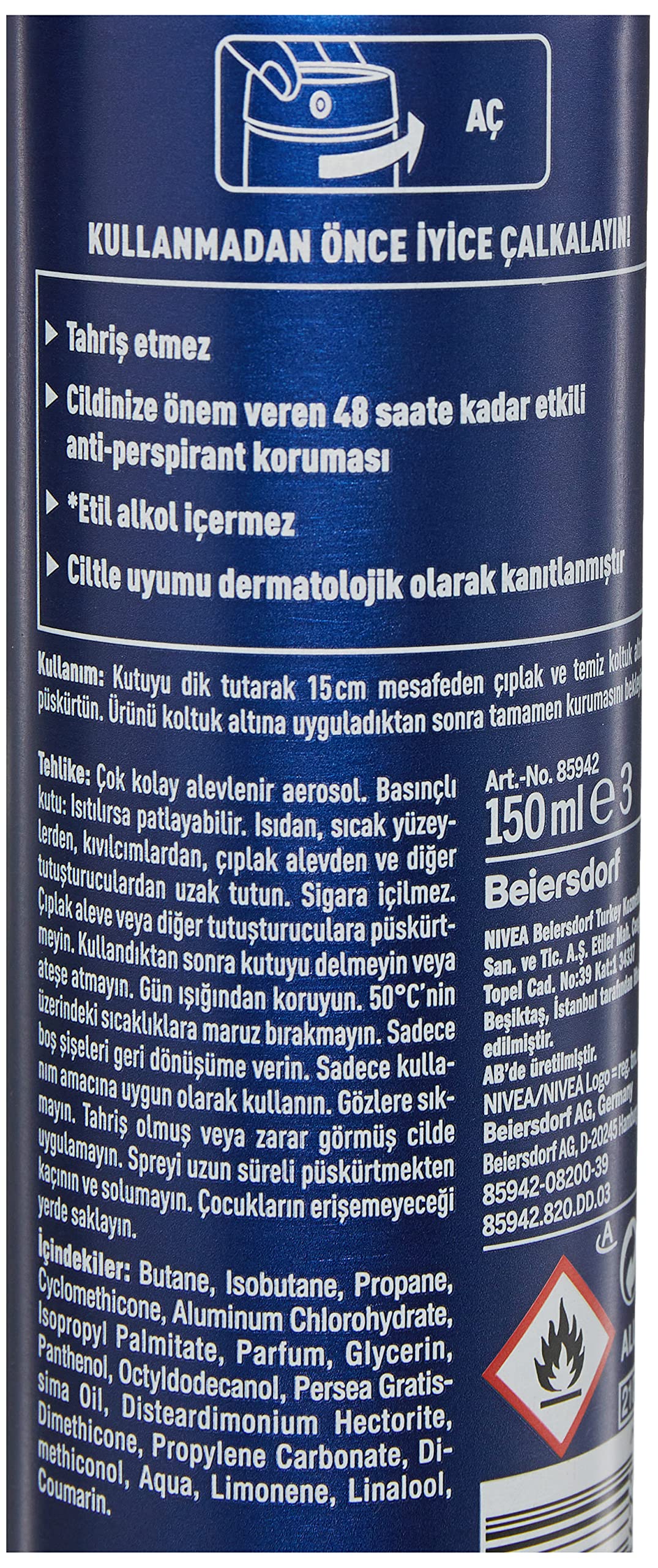 NIVEA Men Erkek Sprey Deodorant Protect&Care 48 Saat Anti-Perspirant Koruma 150 ml